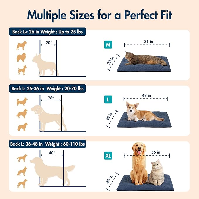 Dog Heating Pad (48"x28") - Waterproof Electric Heated Mat & Pet Bed for Indoor and Outdoor Use, Chew Resistant Cord, Machine Washable Cover with Wheat Pattern Quilting, for Cats and Pets