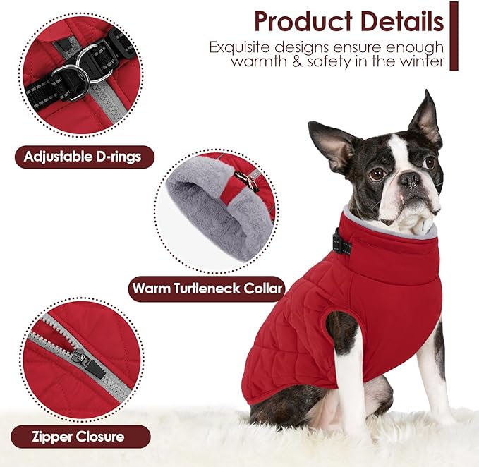 AOFITEE Coat for Medium Dogs, Turtleneck Warm Dog Winter Jacket with Back Zipper, Medium Pet Snowsuit with Reflective Trims, Dog Puffer Jacket for JackRussell, Boston Terrier, French Bulldog