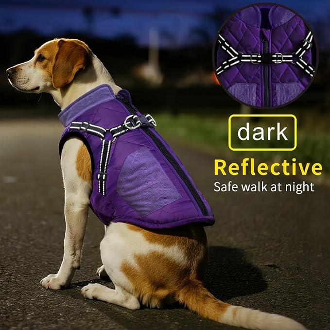 Mosucoirl Warm Dog Coats Pet Clothes, Waterproof Dogs Jacket Reflective Pet Outfits Winter Dog Cold Weather Coat Cozy Snow Jackets Vest for Small Medium Large Dogs Puppy Doggie (Purple, S)