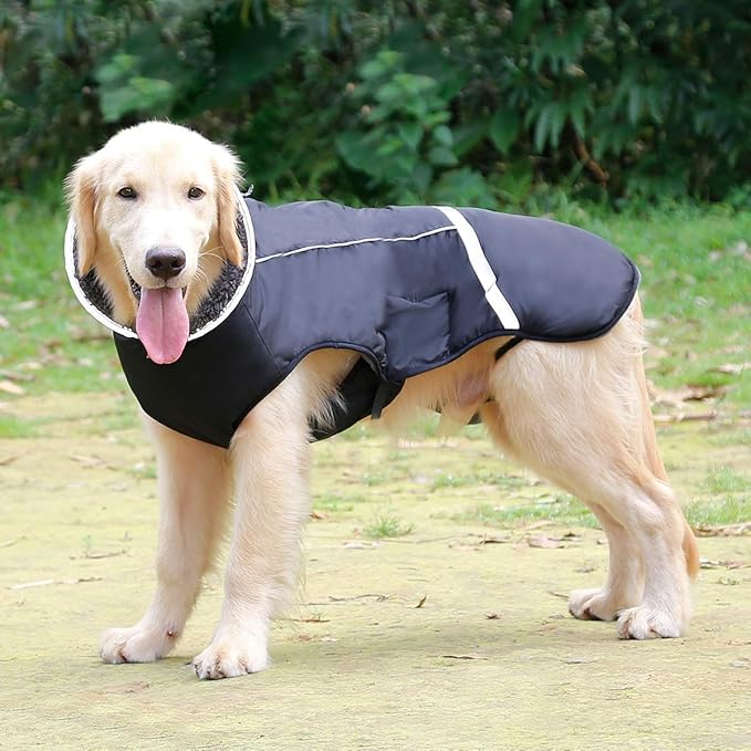 QBLEEV Warm Dog Coat Reflective Dog Jacket, Waterproof Dog Winter Coat Turtleneck Dog Clothes for Cold Weather, Thick Fleece Dog Snowsuit Christmas Dog Vest Pet Apparel for Small Medium Large Dogs 3XL