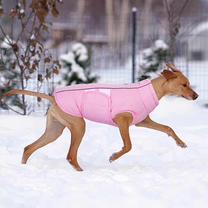 Kuoser Dog Jackets for Small Dogs, Warm Dog Coat with Harness Built in, Puppy Winter Jacket Pet Clothes for Cold Weather, Reflective Waterproof Doggie Winter Vest for Pug Dachshund, Pink S
