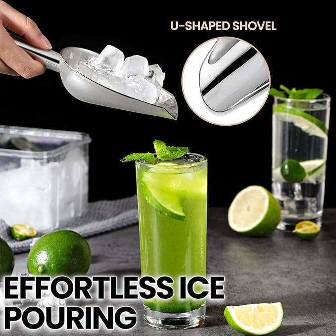3oz Stainless Steel Ice Scoop for Freezer with Magnetic Hook – Dishwasher Safe Ice Scooper for Ice Machine – Metal Scoop for Ice Bucket, Dog Food, Flour, Canisters