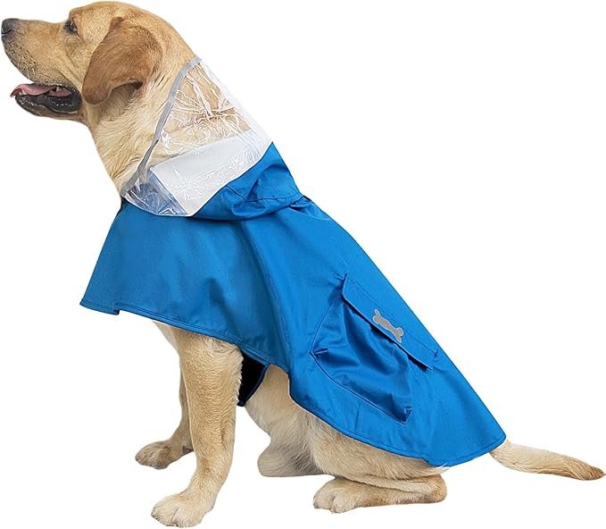 Dog Raincoat Waterproof, Adjustable Reflective Hooded Dog Rain Poncho with Leash Hole for Small Medium Large Dogs (Blue, X-Small)