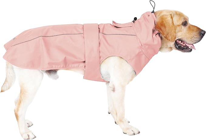 Waterproof Dog Raincoat with Reflective Strip, Adjustable Breathable Rain Coat Jacket with Leash Hole for Dogs (Pink, Small)