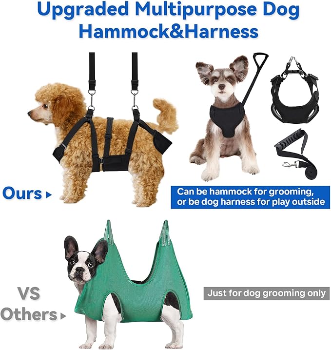 2 in 1 Pet Grooming Hammock with No-Pull Harness, Disassembles into Leash, Adjustable Loop/Leash, Stainless Hooks, Small Size for Cat/Dog