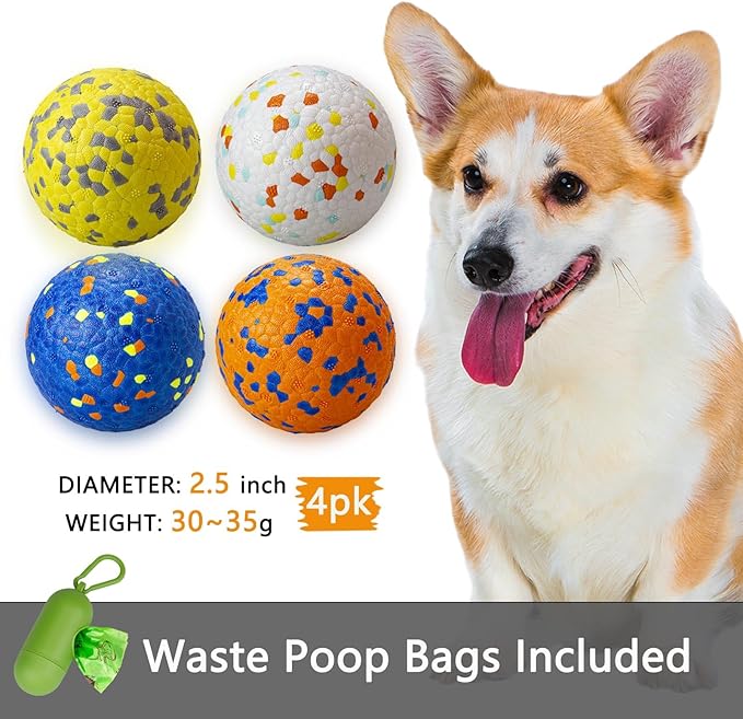 4Pcs Super Bouncy Dog Balls, Fun Indestructible Tennis Balls for Aggressive Chewers, Durable Floating Fetch Toys for Small Dogs with Lifetime Replacement