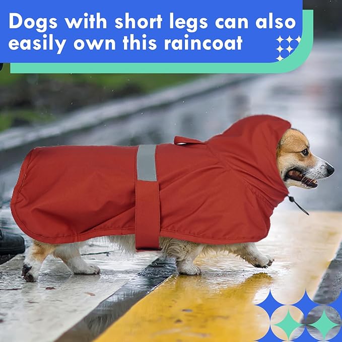 MIGOHI Reflective Dog Raincoat for Small Dogs, Red, S - Waterproof Adjustable Hooded Dog Poncho, Rain Jacket with Leash Hole, Easy Clean, Rainy Outdoor Walking