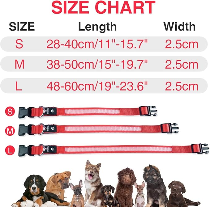 MASBRILL LED Dog Collar,Light Up Dog Collars Rechargeable Waterproof Night Walking Glow Dog Collar for Small Medium Large Dogs