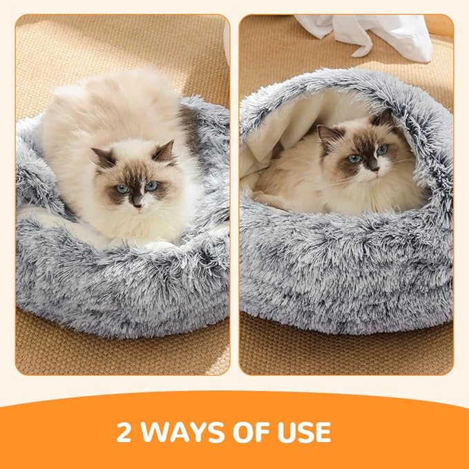 Lapcatz Nest Bed, 2026 Upgraded Cat Beds for Indoor Cats, Portable Fluffy Pet Bed, Durable Covered Cat Bed for Indoor Use, Soft Puppy Bed for Pet Owners (Coffee, Medium)