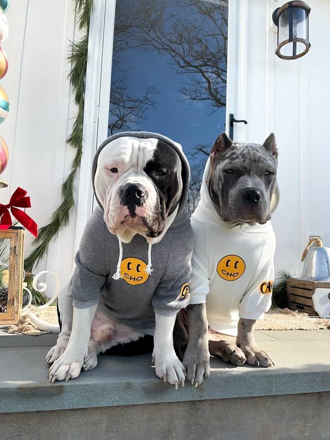 ChoChoCho Smiley Dog Hoodie Stylish Dog Clothes Smiley Face Sweater Cotton Sweatshirt Fashion Outfit for Dogs Cats Puppy Small Medium Large (L, White)
