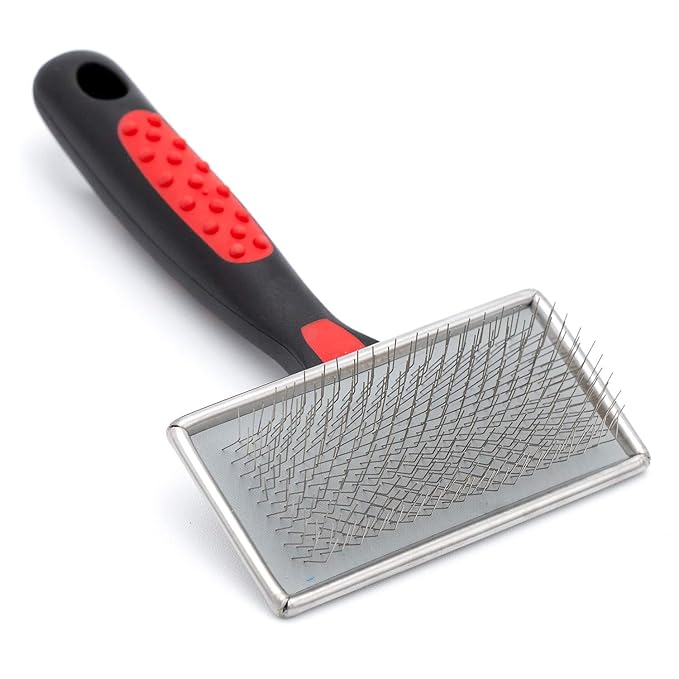 Jeffers Non-Slip Slicker Brush for Pets – Medium Size, Soft Pins, Red & Black – Detangling Grooming Tool for Dogs & Cats with Short, Long, Thick & Curly Coats – Comfortable Grip Pet Comb
