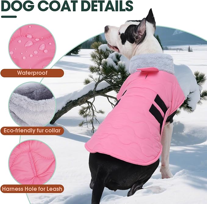 Kuoser Dog Jacket, Winter Dog Coats for Medium Dogs, Cold Weather Coats Pet Clothes, Doggie Snow Jacket for Frech Bulldog, Boston Terrier, Pink M