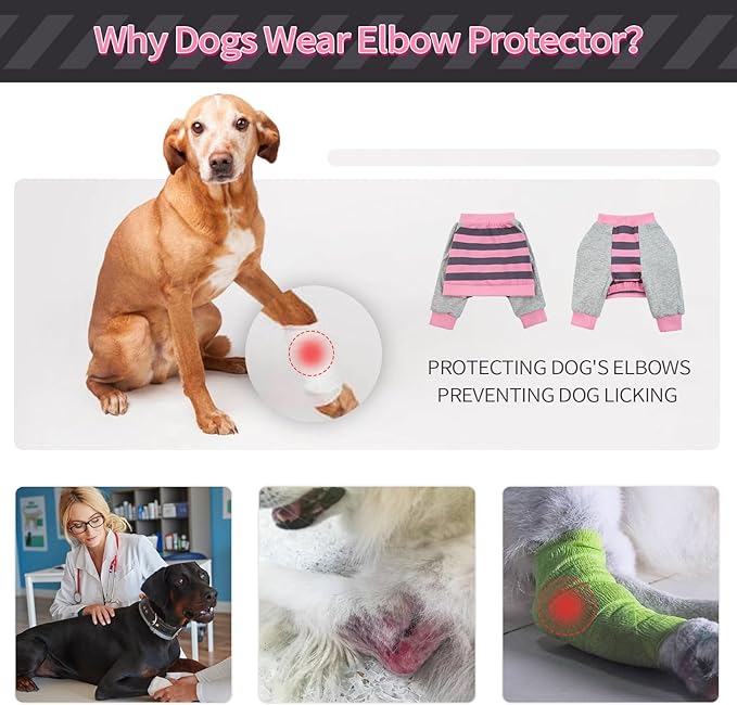 FUAMEY Dog Recovery Sleeve with Elbow Protector,Dogs Shirt Stop Licking Joints,Pet Long Sleeve Suit Protecting Dog's Front Leg Arm Wounds Cover Skin Conditions Pink Stripes M
