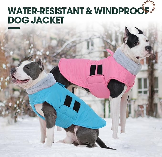 Kuoser Dog Jacket, Dog Coats for Large Dogs Winter Waterproof, Doggie Vest with Leash Hole, Canine Cold Weather Coats Doggie Snow Jacket for Labrador Beagle, Blue XL