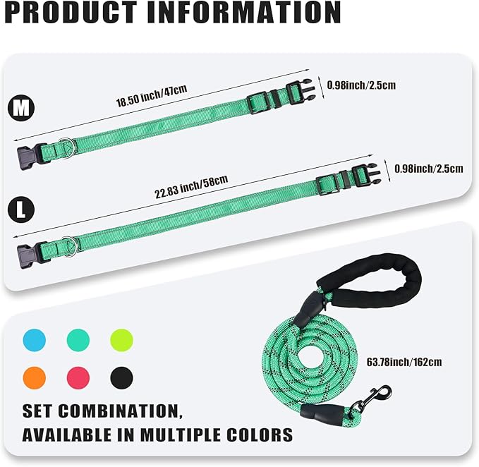 Nylon Dog Leash for Medium Large Dogs, 5-FTReflective Heavy Duty Leash with Comfortable Handle & Poop Bag Dispenser Ring, 1/2 Inch Wide, Secure Reinforcement for Walking (Teal Blue, L)