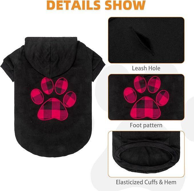 KOOLTAIL Plaid Dog Hoodie Pet Clothes Sweater with Hat and Pocket for Small Medium Large Size Dogs, Soft Winter Warm Dog Cold Weather Coat, Fleece Fall Dog Hooded Sweatshirt for Puppy Cats, Black L