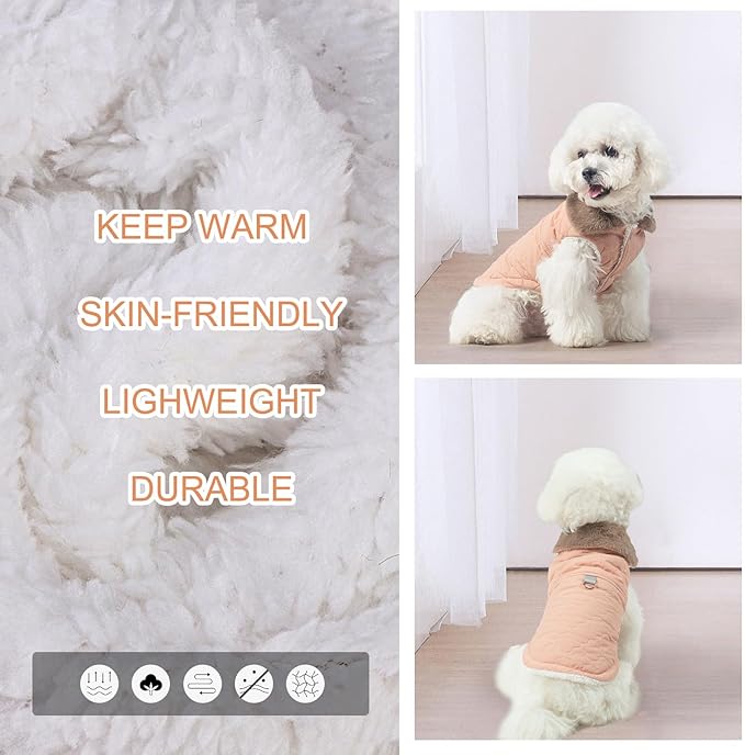 BEAUTYZOO Winter Dog Coat with Harness Built in, Warm Dog Puffer Jacket Vest Padded Fleece Cold Weather Coats Windproof Waterproof Snow Jackets Clothes for Small Medium Puppy, Pink L