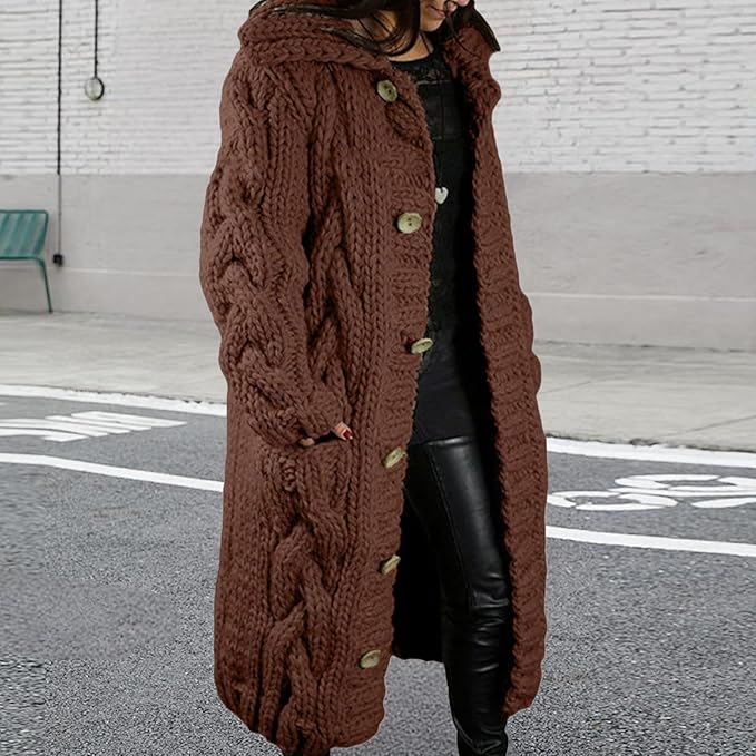 LOAIHA Women Chunky Cable Knit Long Sleeve Cardigan Fall Winter Trendy Oversized Button Down Sweaters Outerwear with Pocket