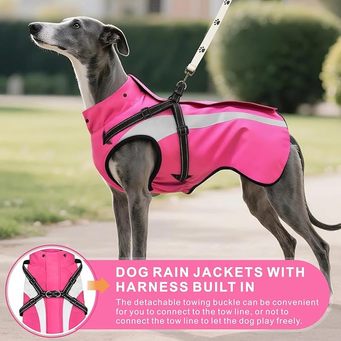 Mosucoirl Dog Raincoat Waterproof Raincoats for Dog Reflective Dogs Rain Jackets with Hood Hoodie Pet Rain Poncho Coat for Small Medium Large Dogs Puppies S-XXL (Pink, XXL)