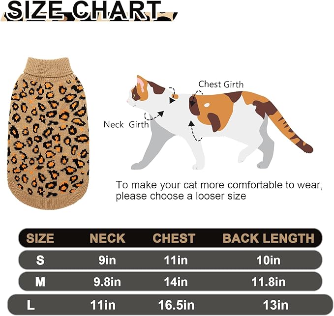 Mihachi Winter Warm Cat Sweater Turtleneck Puppy Pets Sweater Knit Vest Fashion Leopard for Cats Puppy Small Animals Brown Large