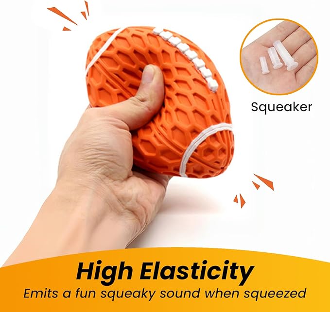 Small Squeaky Dog Toy, Rubber Dog Ball for Aggressive Chewers, Floating Fetch Outdoor Puppy Toys, Durable and Interactive Toy for Small Dogs, Bouncy Football, Orange, Small