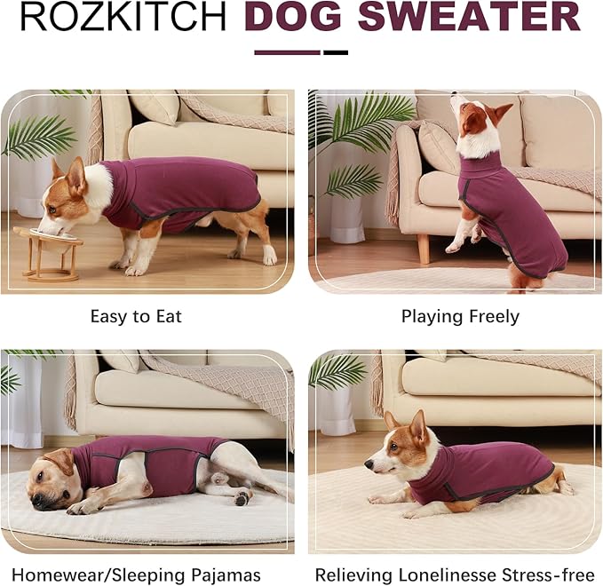 ROZKITCH Dog Winter Coat Soft Pullover Pajamas, Pet Windproof Warm Cold Weather Jacket Vest Cozy Jumpsuit Apparel Outfit Clothes for Walking Hiking Travel Sleep Red 2XS