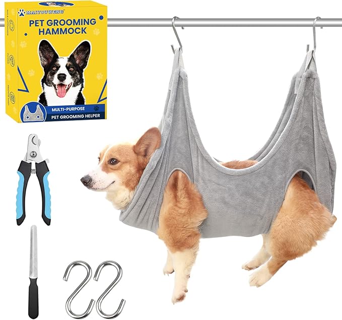 Dog Grooming Hammock Harness for Small Dogs Cat,Dog Grooming Supplies Table,Pet Nail Clipper Trimmer,Cat Hanger Sling for Trimming Clipping Nails- Dogs Hammock Restraint Bag,Claw Care (M)