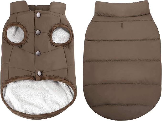 ASENKU Dog Winter Coat - Waterproof Windproof Dog Jacket, Warm Snowproof Doggie Puffer Vest for Cold Weather, Lightweight Snow Coats for Small Medium Large Dogs (XL, Coffee)