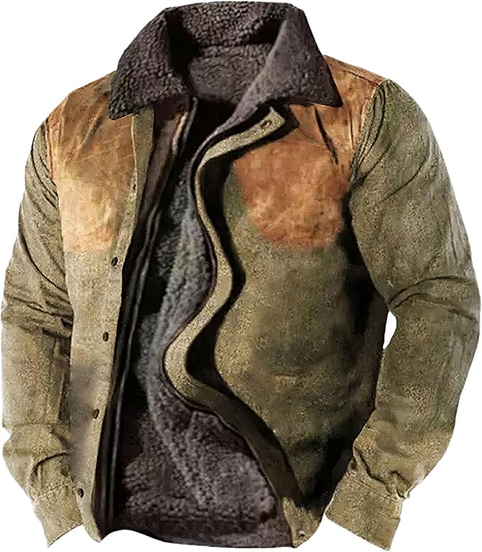 LOAIHA Men's Western Aztec Vintage Print Sherpa Fleece Lined Jackets Casual Zipper Winter Warm Jacket Coats