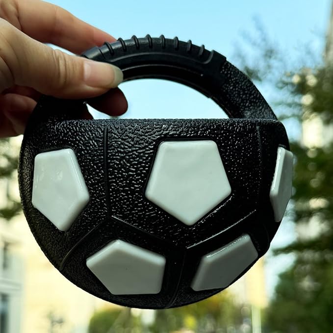 Dog Ball with Handle, 2026 New Interactive Football Shape Dog Toy, TPR Chewable Material, Squeaky, Water Play, Training & Outdoor Games (Black-A)