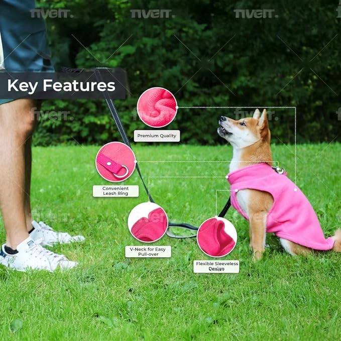 JACKO & CO - Fleece Vest Dog Sweater with Leash Ring - Soft, Warm & Lightweight Pullover Coat for Small & Medium Dogs, Puppies & Cats - Cozy Fall/Winter/Spring Pet Jacket (Pink Lemonade, XXL 25-35lbs)
