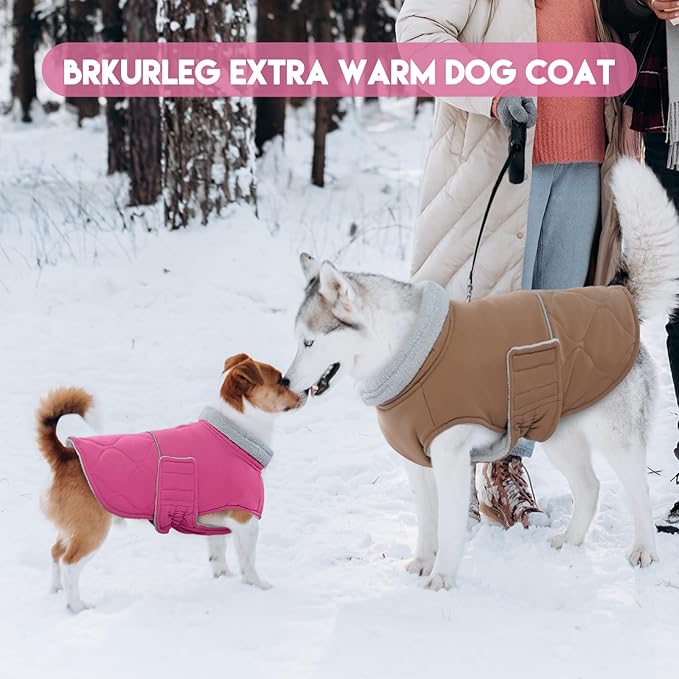 BRKURLEG Dog Winter Jacket, Warm Dog Winter Coats for Small and Medium Large Dogs, Reflective Adjustable Pet Cold Weather Coats, Waterproof Dogs Snow Jacket Clothes Fleece Vest (XL, Rose Red)