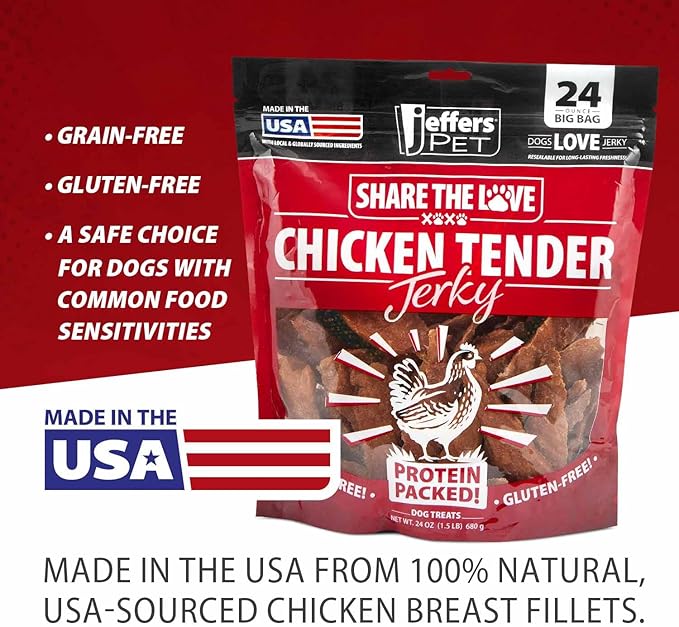 Jeffers Chicken Jerky Dog Treats, 24 oz Bag – Limited Ingredient, Healthy Training Snack, Grain Free, High Protein, 100% Real Chicken, Natural Made in USA, Perfect for Halloween & Christmas - 2 Pack