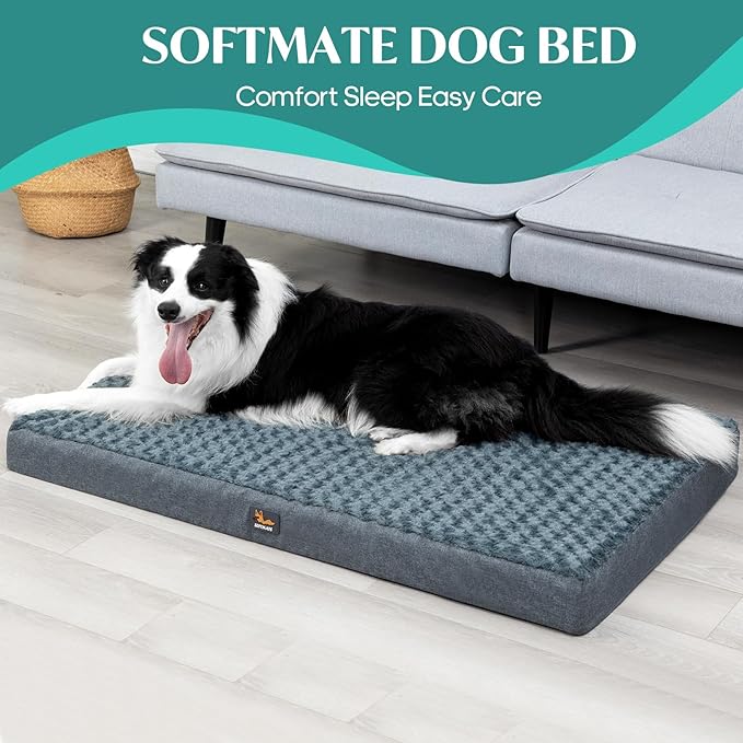Extra Large Dog Bed for Dogs up to 90 lbs with Orthopedic Foam Waterproof Cover Removable and Washable Cover Fluffy Dog Crate Bed with Non-Slip Bottom