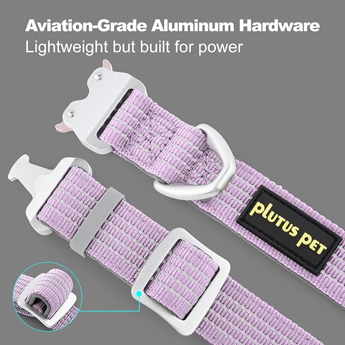 Plutus Pet Reflective Dog Collar with Aviation Aluminum Buckle, Neoprene Padded for Comfort, Lightweight, Heavy Duty Nylon Collar for Puppy Small Medium Large Dogs (Lilac Purple, XL)