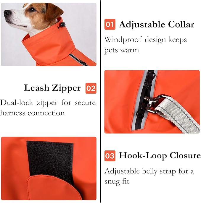 Dog Water-Repellent Raincoat Jacket, Lightweight Reflective Waterproof Clothes for Small Medium Large Dogs, Outdoor for Fall & Spring (Yellow, L)