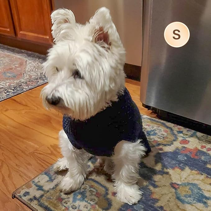 KYEESE Dog Sweater with Leash Hole for Small Dogs Male Warm Pullover with Reflective Yarn Soft Knit Pullover Boy Dog Coats Cozy Lightweight Thick Sweater Pet Indoor Outdoor Wear,Navy Blue,Small