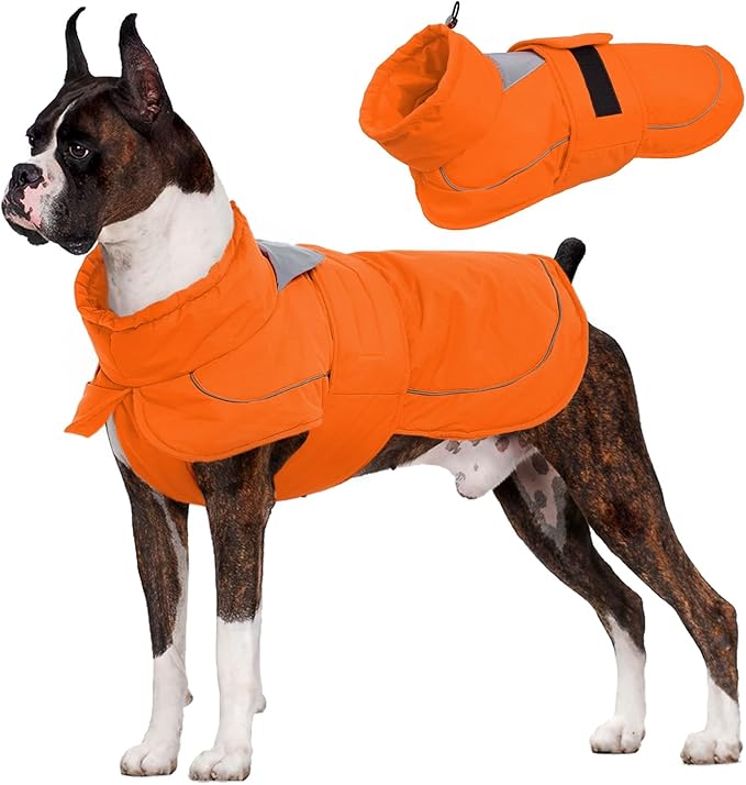 Kuoser Dog Jacket, Dog Coats for Large Dogs, Winter Waterproof Big Doggie Vest, Reflective Dogs Cold Weather Coat, Windproof Turtleneck Pet Puffer Jacket Snowsuit Clothes with Harness Hole