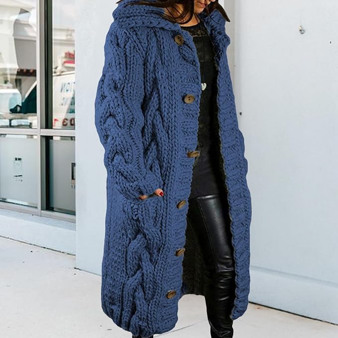 LOAIHA Women Chunky Cable Knit Long Sleeve Cardigan Fall Winter Trendy Oversized Button Down Sweaters Outerwear with Pocket