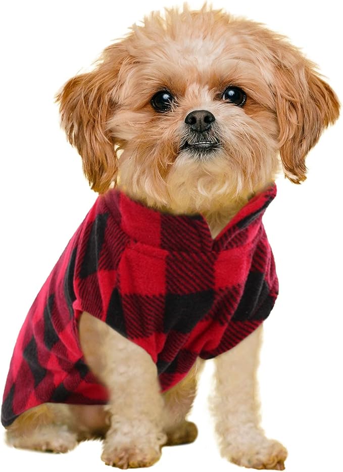 KAMA BRIDAL Spring Autumn Winter Coat Pullover Fleece Vest for Cats Small and Medium Dogs Thin Sweater Red & Black Plaid (Red, L)