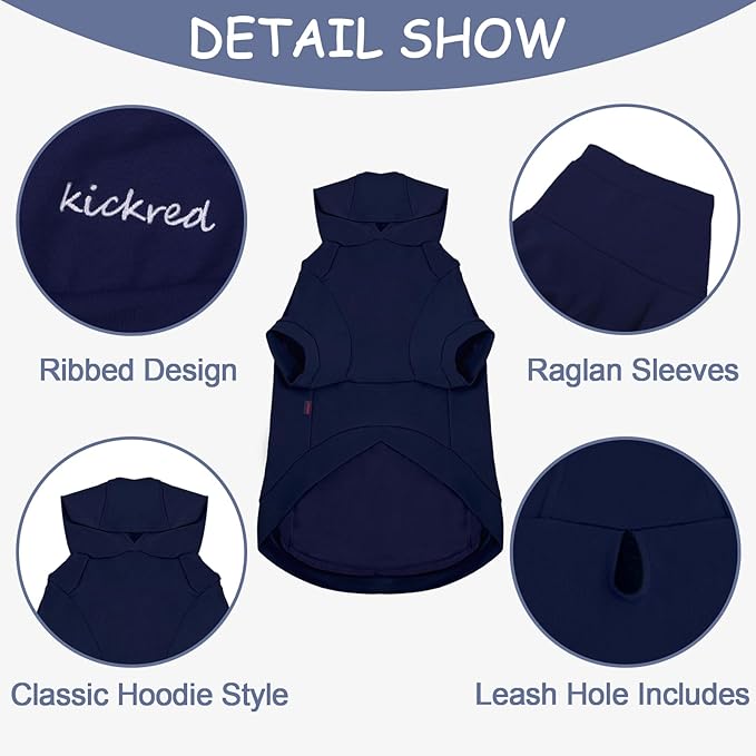 Basic Dog Hoodie, Soft Pet Hoodie Sweater with Leash Hole and Pocket, Cotton Puppy Sweatshirt Fashion Outfit for Small Medium Large Dogs- Navy Blue (Medium)