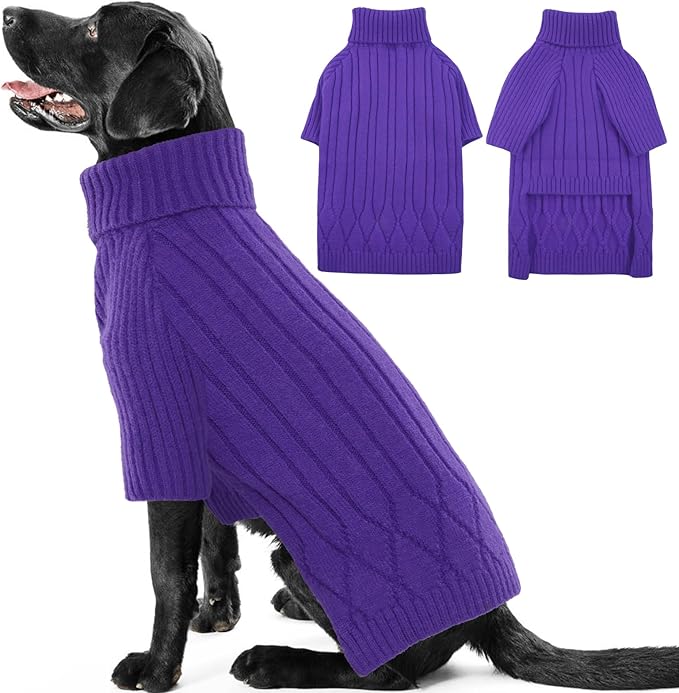 XXL Dog Sweaters for Extra Large Dogs, Warm Winter Fall Dog Sweaters for Dog Girls Boys, Turtleneck Dog Knitwear,Doggie Christmas Sweater,Pet Sweatshirt Clothes Outfit Knit Labrador(Purple XXL)