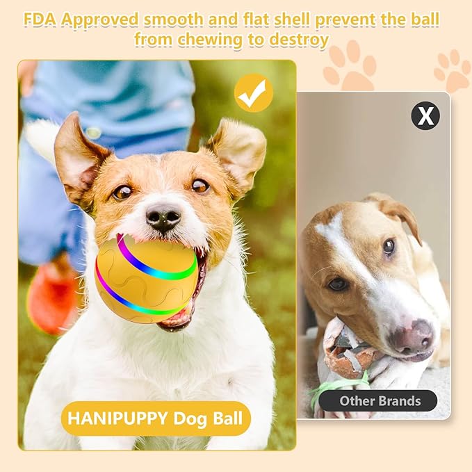 Interactive Dog Ball Toy, Smart Tennis Pets Chew Toys, Electric Launcher Durable Automatic Rolling Balls for Dogs, Cat, Bouncing Busy Ball for Small&Large Pet (Yellow Automatic)