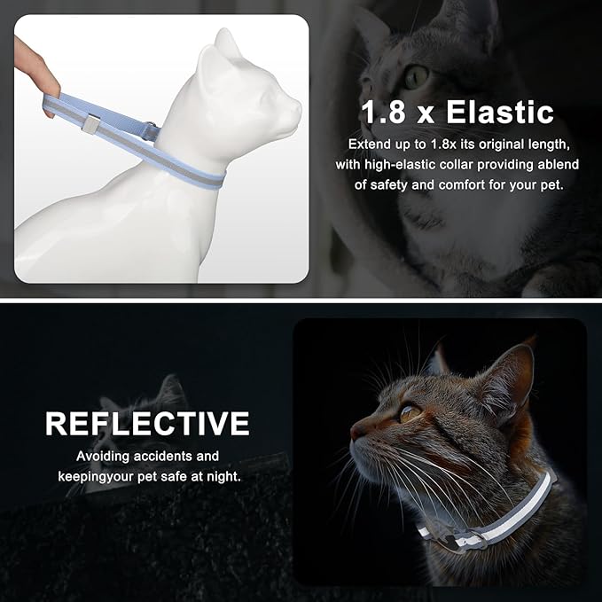 AirTag Cat Collar, Ultra Elastic Cat Tracker Collar with Apple Air Tag Holder, [Lightweight][Scratch Resistant] Stepless Adjustable GPS Pet Collar for Cats Kittens [Blue]