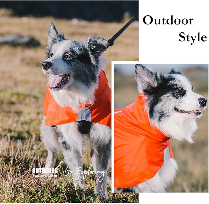 Dog Water-Repellent Raincoat Jacket, Lightweight Reflective Waterproof Clothes for Small Medium Large Dogs, Outdoor for Fall & Spring (Orange, S)