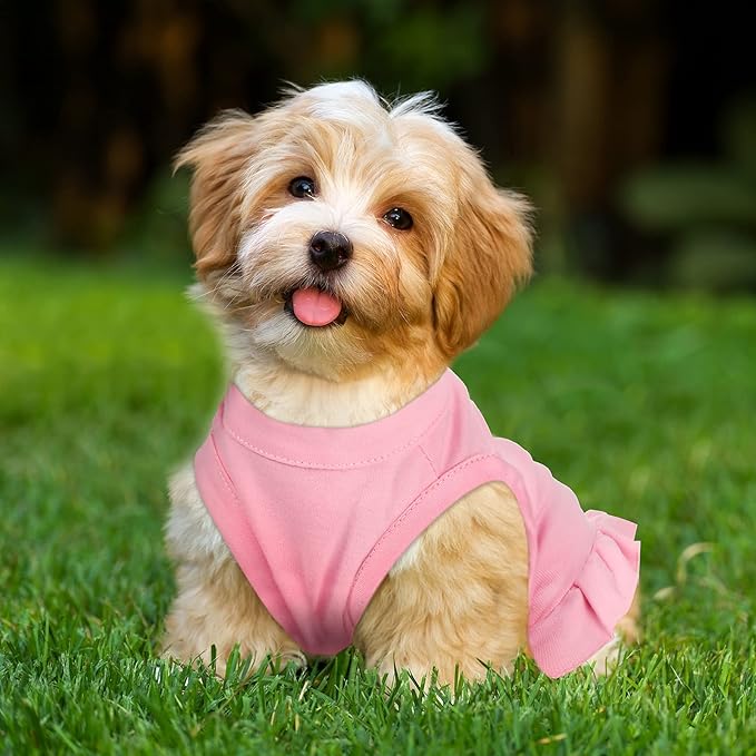 6 Pieces Dog Dresses Shirt Skirt Sleeveless Dress Breathable Pet Shirts with Ruffles Puppy Sundress Outfits for Dogs and Cats (M Size)