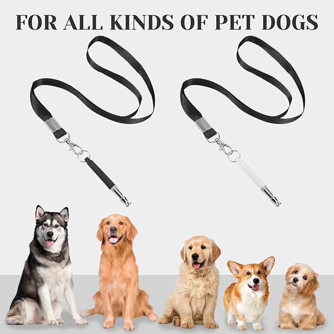 2 Pack Dog Whistle to Stop Barking Neighbors Dog, Professional Adjustable Ultrasonic Silent Dog Whistle for Dog Training Whistle for Recall or Scare Dogs Away with Lanyard (Black & White)