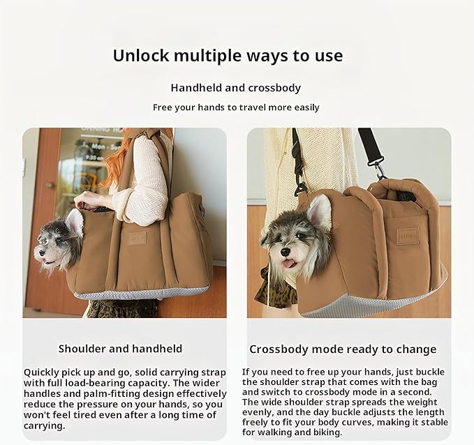 Dog Walking Bag Sling, Dog Carrier Purse with Safety Leash Clip,Warm Soft Sided Pet Carrier Purse for Small Medium Dogs Cats Portable Hands-Free Shoulder Tote for Outdoor Travel (Grayish Green)