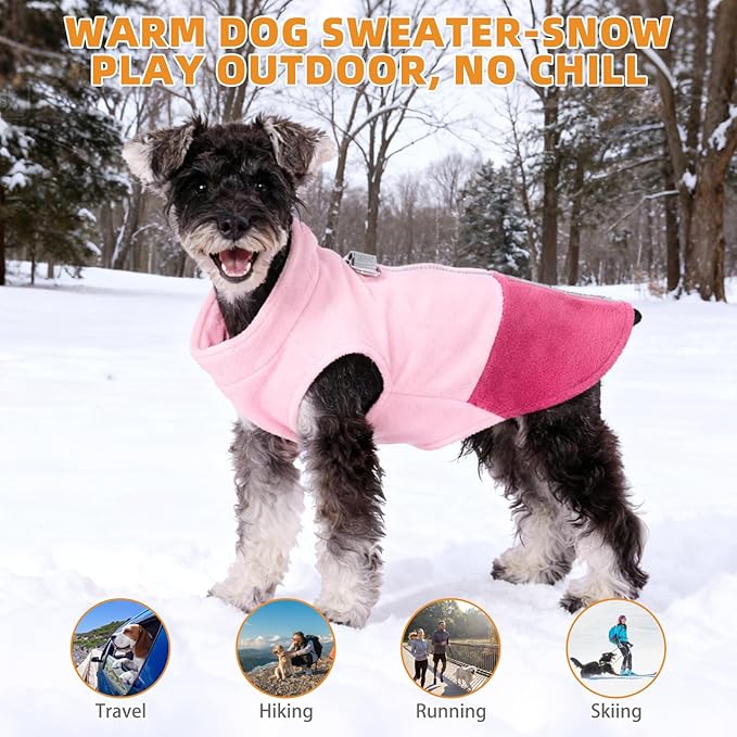 KOOLTAIL Dog Fleece Vest Sweater, Zip Up Step-in Pullover Warm Puppy Jacket with Dual Leash D-Ring for Small Medium Dogs, Cozy Soft Pet Winter Cold Weather Coats Fall Clothes Hoodie Boy Girl, Pink S