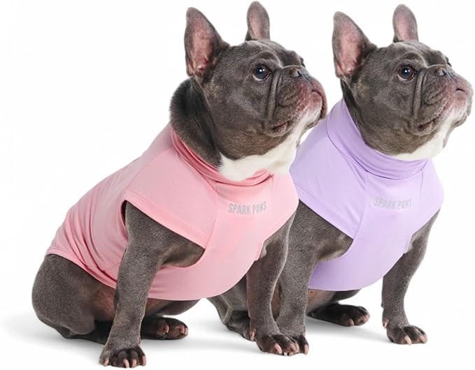 Spark Paws Sunblock Dog T-Shirt, SPF30 Protection, Lightweight Breathable Quick Dry for Dogs with Sensitive Skin - Purple & Pink (Set of 2) - L